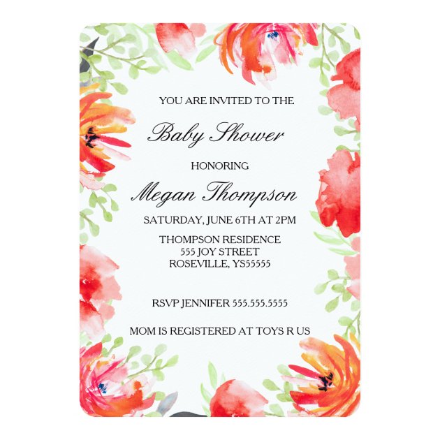 Beautiful Watercolor Poppy Flower Baby Shower Invitation