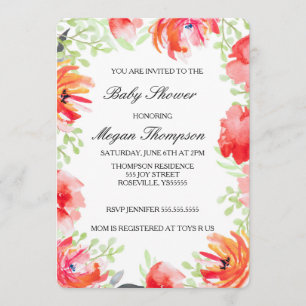 Beautiful Watercolor Poppy Flower Baby Shower Invitation