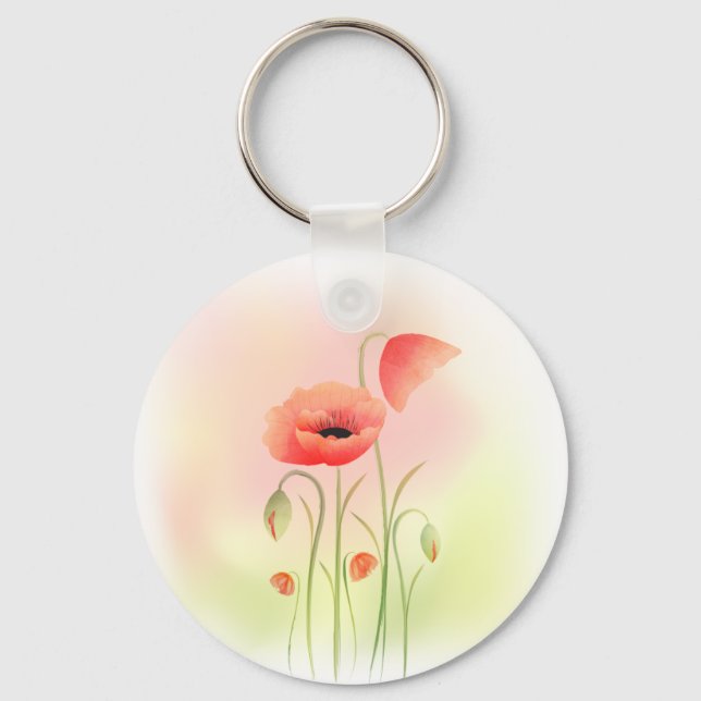 Beautiful Watercolor Poppy Flower Keychain (Front)