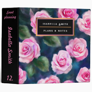 Beautiful Watercolor Popular Pink Roses Collection 3 Ring Binder