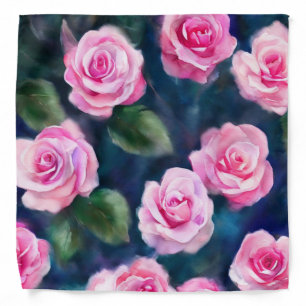 Beautiful Watercolor Popular Pink Roses Collection Bandana