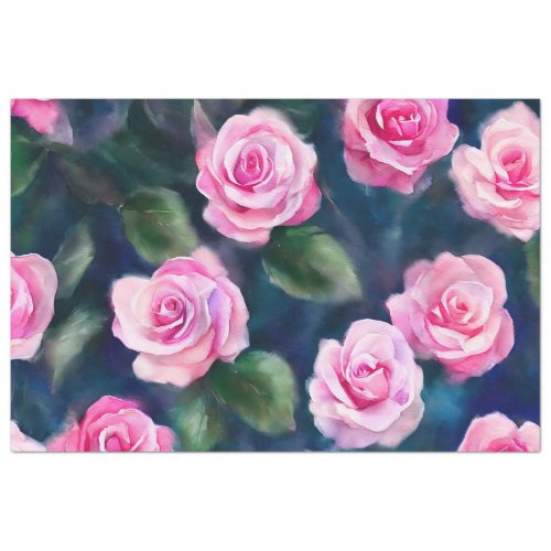 Beautiful Watercolor Popular Pink Roses Collection Tissue Paper