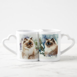 BEAUTIFUL WATERCOLOR RAGDOLL CAT IN THE SNOW COFFEE MUG SET