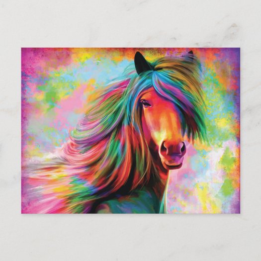 Beautiful Watercolor Rainbow Horse Postcard