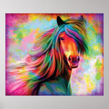 Beautiful Watercolor Rainbow Horse Poster