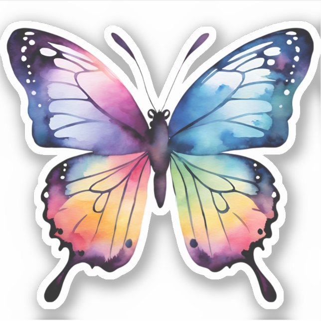 Beautiful Watercolor Rainbow Monarch Butterfly Sticker (Front)