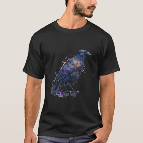 Beautiful Watercolor Raven Portrait  T_Shirt
