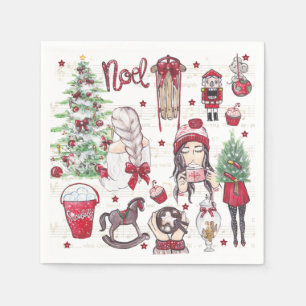 Beautiful Watercolor Red Christmas elements Napkins
