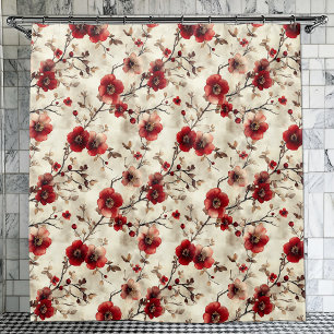 Beautiful Watercolor Red PinkFloral Shower Curtain