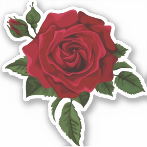 Beautiful Watercolor Red Rose Flower Sticker