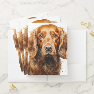 BEAUTIFUL WATERCOLOR RED SPANIEL SETTER DOG POCKET FOLDER