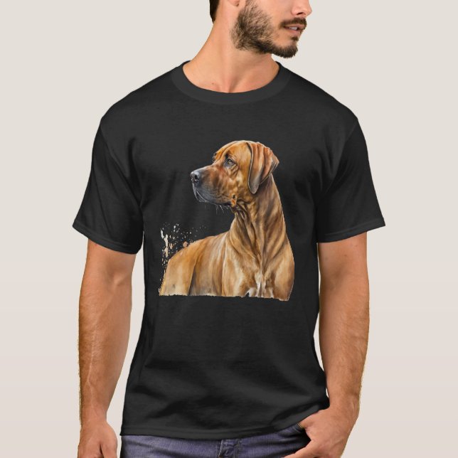 Beautiful Watercolor Rhodesian Ridgeback Portrait T-Shirt (Front)