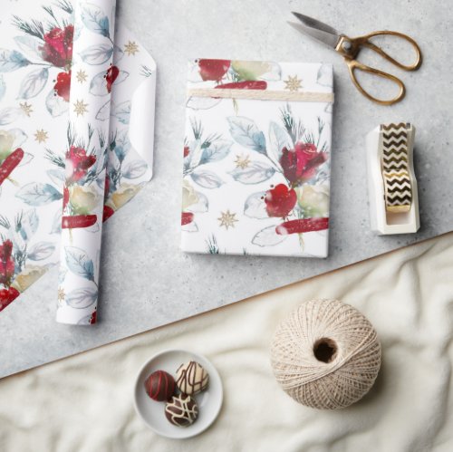 Beautiful watercolor rose with winter vibes wrapping paper
