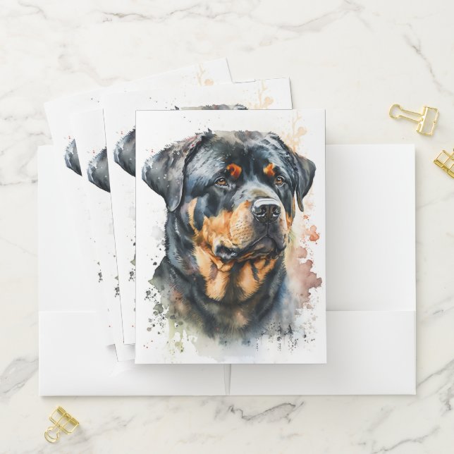 BEAUTIFUL WATERCOLOR ROTTWEILER DOG FACE POCKET FOLDER (In Situ)