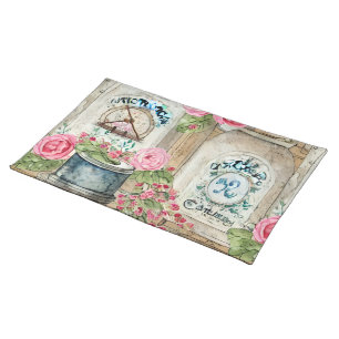 Beautiful watercolor rustic country syle floral cloth placemat