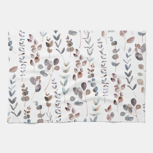 Beautiful Watercolor Rustic Eucalyptus Leaves  Kitchen Towel (Horizontal)