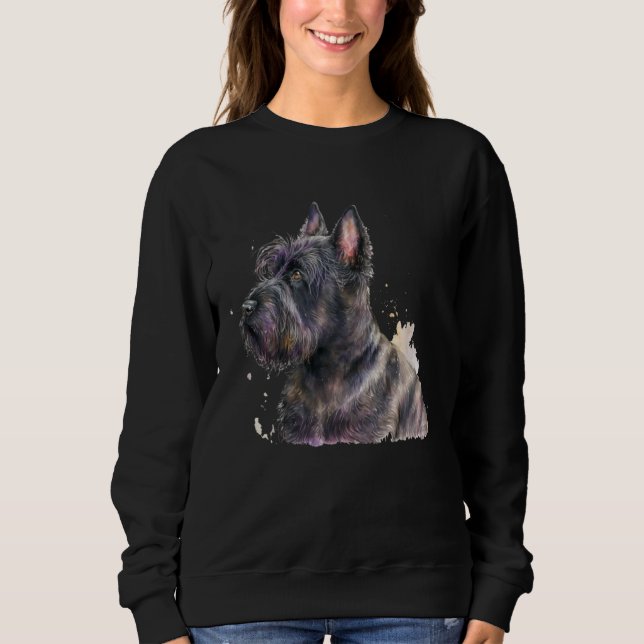 Beautiful Watercolor Scottish Terrier Portrait Sweatshirt (Front)