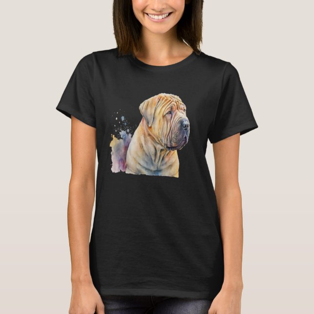 Beautiful Watercolor Shar Pei Portrait T-Shirt (Front)