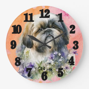 Beautiful Watercolor Shih tzu Dog Large Clock
