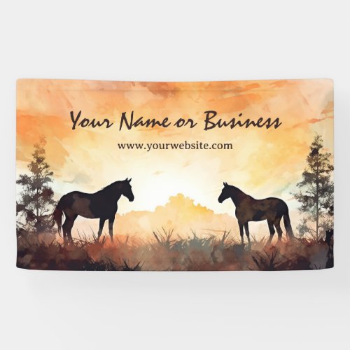 Beautiful Watercolor Silhouette Horses in Field Banner
