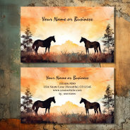 Beautiful Watercolor Silhouette Horses In Field Business Card at Zazzle