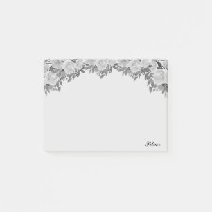Beautiful watercolor silver flowers & calligraphy post-it notes