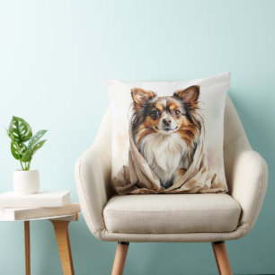 BEAUTIFUL WATERCOLOR SMALL PAPILLON PUPPY DOG THROW PILLOW