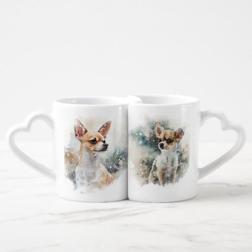 BEAUTIFUL WATERCOLOR SNOWY SHORT HAIRED CHIHUAHUA COFFEE MUG SET