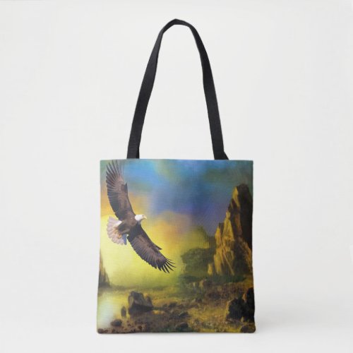 Beautiful Watercolor Soaring Eagle Scene Tote Bag