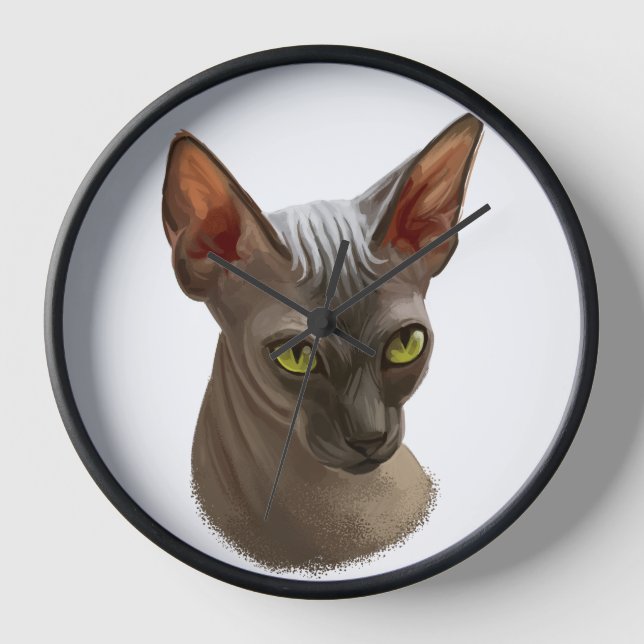 BEAUTIFUL WATERCOLOR SPHYNX CAT FACE CLOCK (Front)