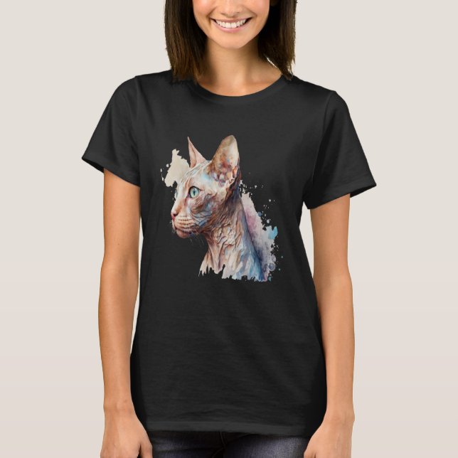 Beautiful Watercolor Sphynx cat Portrait T-Shirt (Front)