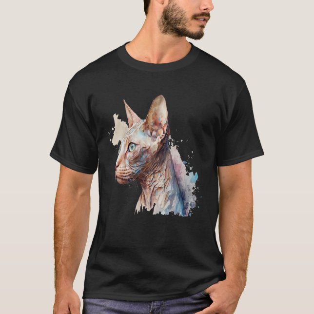 Beautiful Watercolor Sphynx cat Portrait T-Shirt (Front)