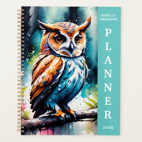 Beautiful Watercolor Splash Style Owl Planner