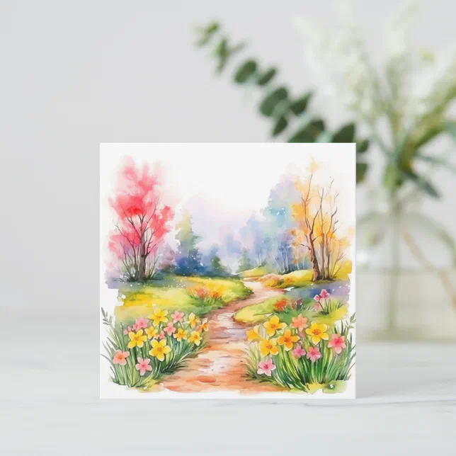 Beautiful Watercolor Spring Flowers Note Card | Zazzle