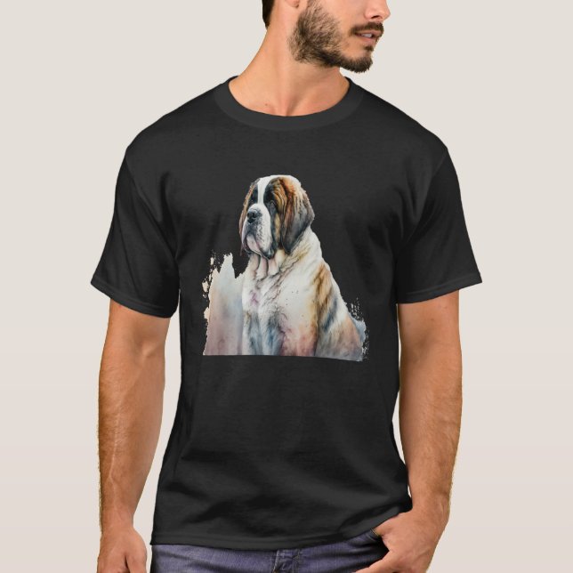 Beautiful Watercolor St Bernard Portrait T-Shirt (Front)