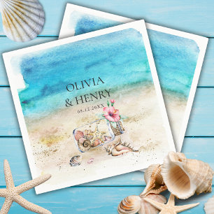 Beautiful Watercolor Starfish Beach Wedding Napkins