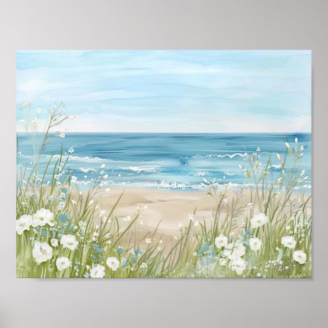 beautiful watercolor style beach landscape poster (Front)