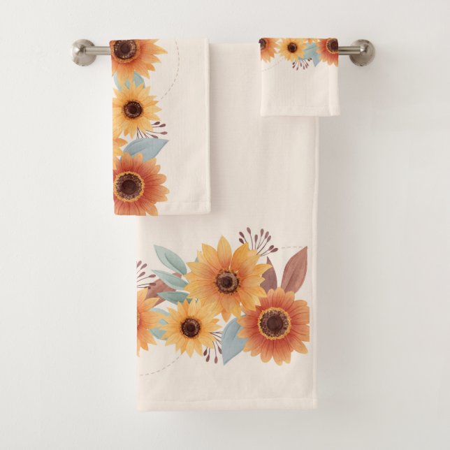 beautiful watercolor sunflower  bath towel set (Insitu)
