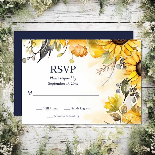 Beautiful Watercolor Sunflower Floral Wedding RSVP Card
