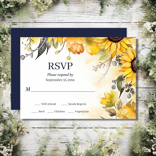 Beautiful Watercolor Sunflower Floral Wedding RSVP Card