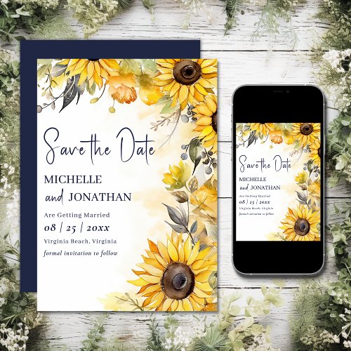 Beautiful Watercolor Sunflower Floral Wedding Save The Date