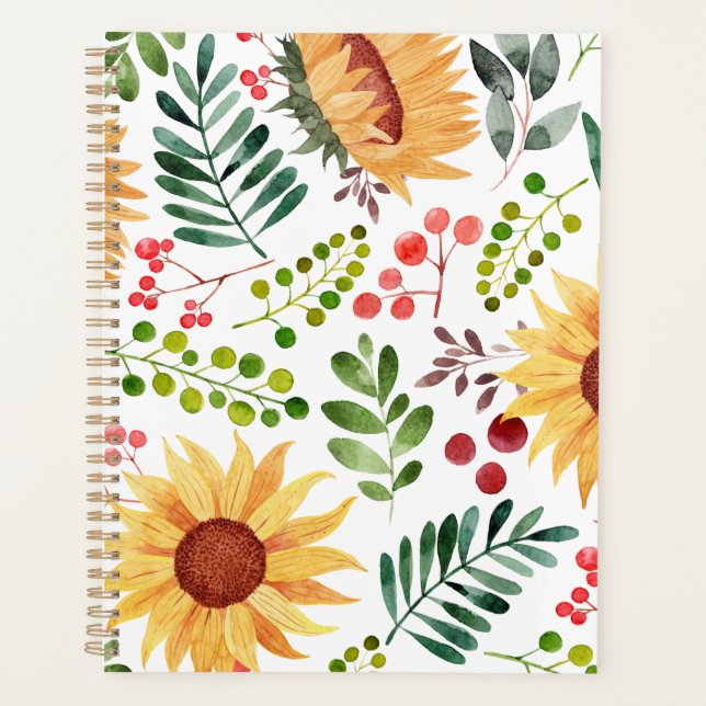 Beautiful Watercolor Sunflowers and Berries  Planner (Front)