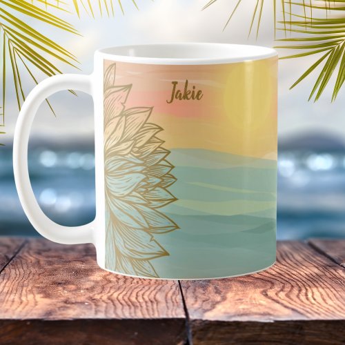 Beautiful Watercolor Sunset over Flowered Waters  Coffee Mug