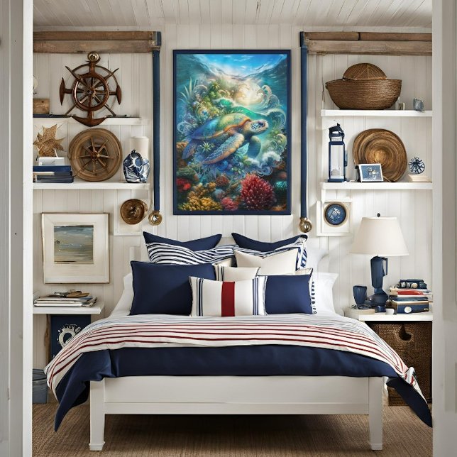 Beautiful Watercolor Swimming Sea Turtle Canvas Print (Creator Uploaded)