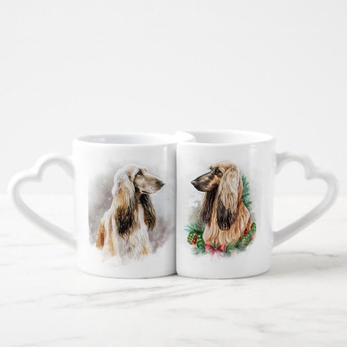 BEAUTIFUL WATERCOLOR TAN AFGHAN HOUND DOG COFFEE MUG SET