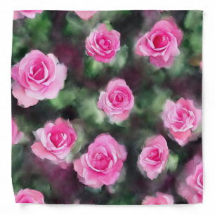Beautiful Watercolor Trendy Pink Roses Collection Bandana