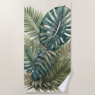 Beautiful Watercolor Tropical Foliage Monstera Beach Towel