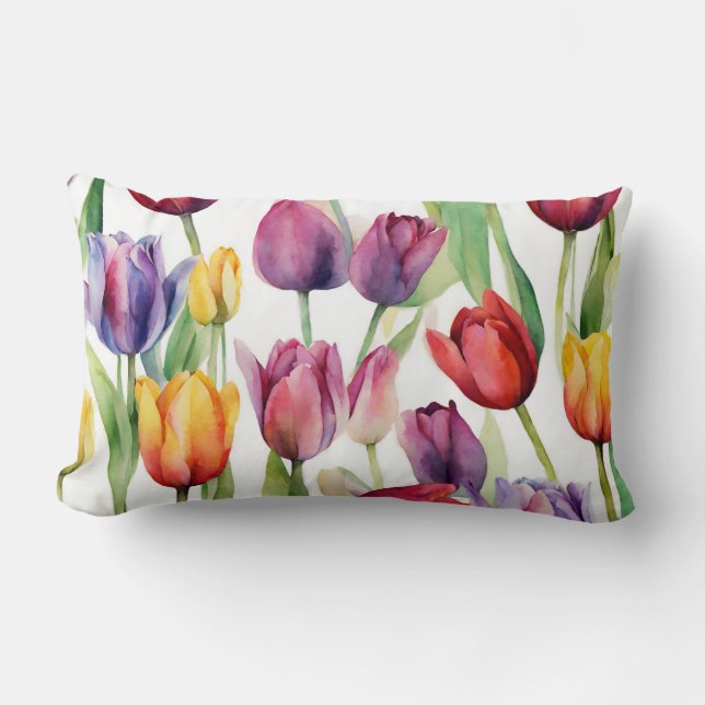 Beautiful Watercolor Tulip Flowers Lumbar Pillow (Front)