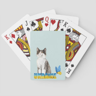 Beautiful Watercolor Ukraine Cat and Butterfly Poker Cards