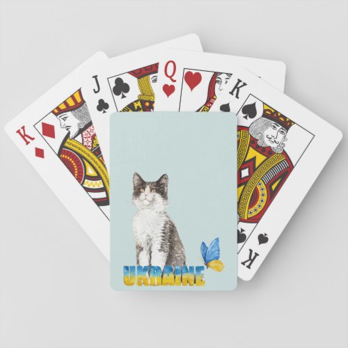 Beautiful Watercolor Ukraine Cat and Butterfly  Poker Cards